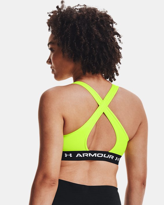 Women's Armour® Mid Crossback Sports Bra, Yellow, pdpMainDesktop image number 5
